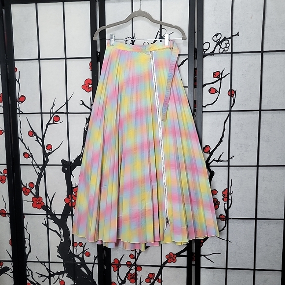 Beatrice B Pleated Plaid Printed Midi Skirt Size 0 - Picture 1 of 9